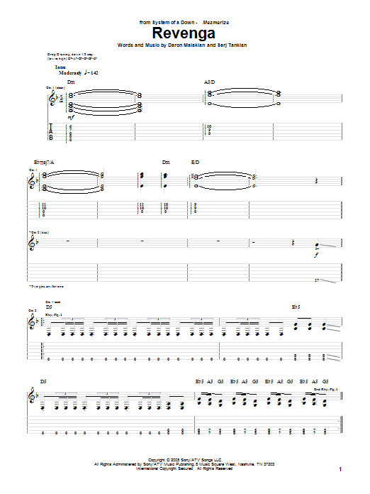 System Of A Down Revenga sheet music notes and chords arranged for Guitar Tab