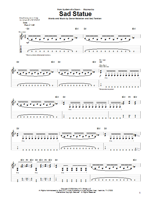 System Of A Down Sad Statue sheet music notes and chords arranged for Guitar Tab