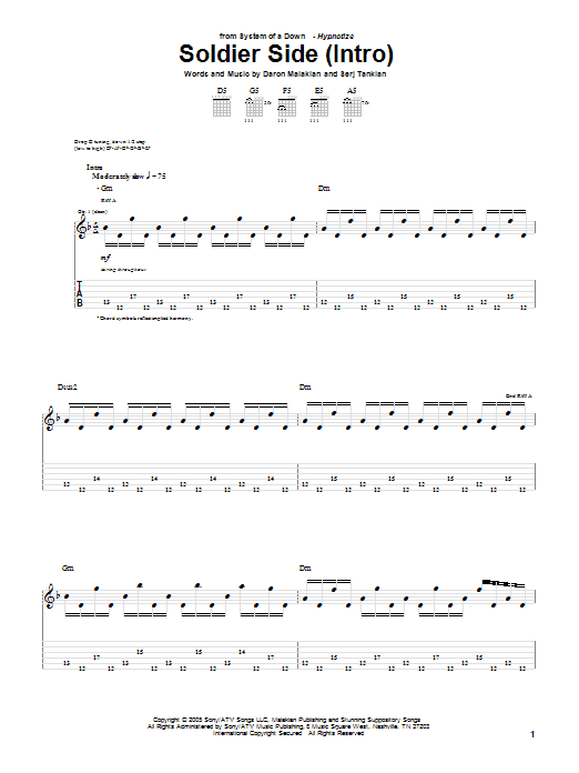 System Of A Down Soldier Side sheet music notes and chords arranged for Guitar Tab