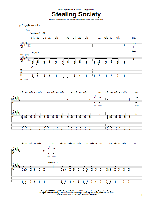 System Of A Down Stealing Society sheet music notes and chords arranged for Guitar Tab
