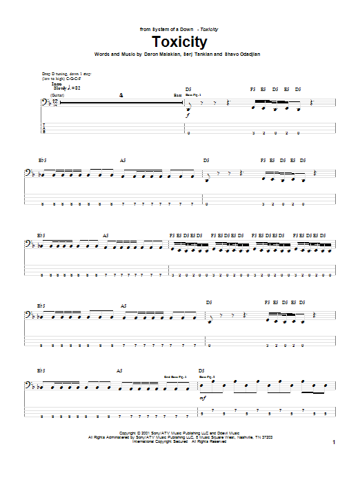 System Of A Down Toxicity sheet music notes and chords arranged for Guitar Chords/Lyrics
