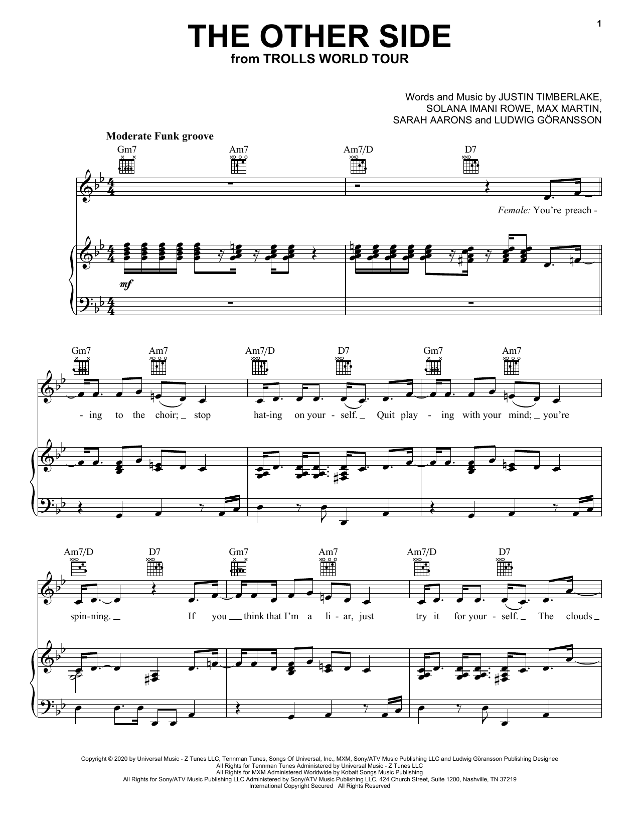 SZA & Justin Timberlake The Other Side (from Trolls World Tour) sheet music notes and chords arranged for Ukulele
