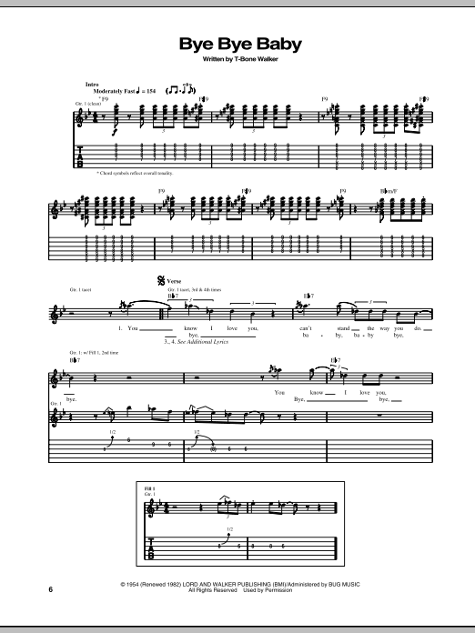 T-Bone Walker Bye Bye Baby sheet music notes and chords arranged for Guitar Tab