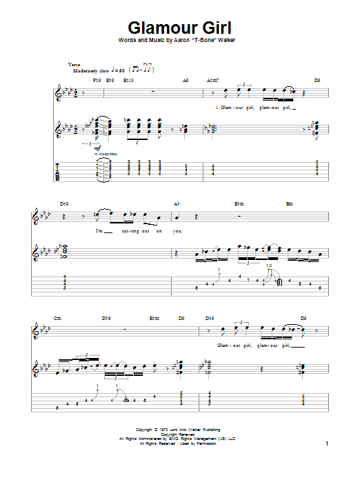 T-Bone Walker Glamour Girl sheet music notes and chords arranged for Guitar Tab (Single Guitar)