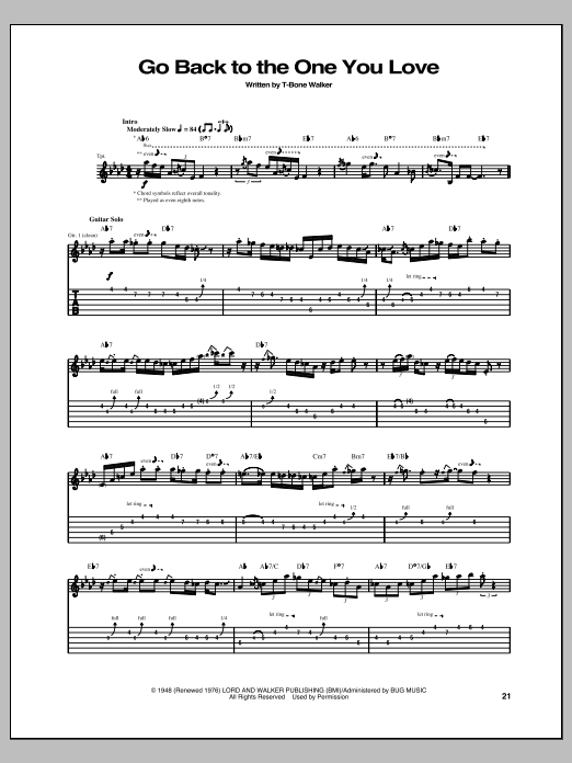 T-Bone Walker Go Back To The One You Love sheet music notes and chords arranged for Guitar Tab