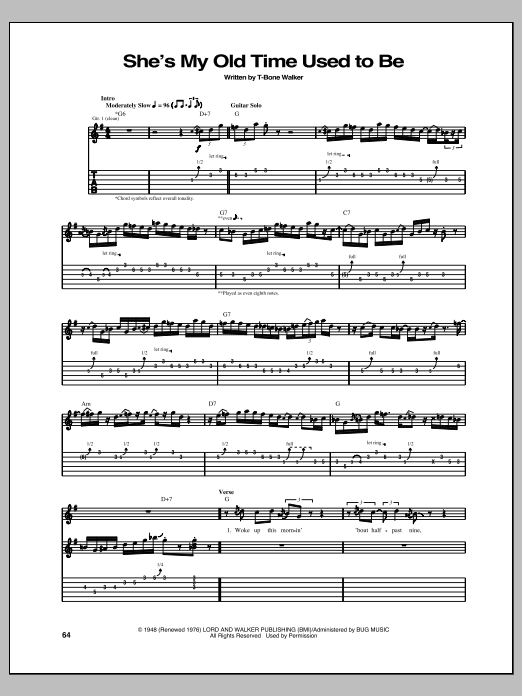 T-Bone Walker She's My Old Time Used To Be sheet music notes and chords arranged for Guitar Tab