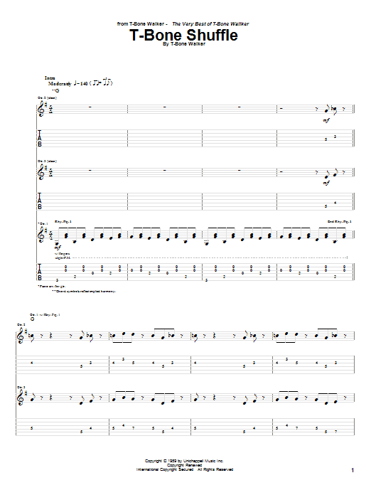 T-Bone Walker T-Bone Shuffle sheet music notes and chords arranged for Guitar Lead Sheet
