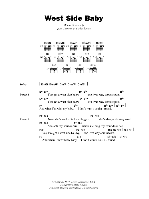 T-Bone Walker West Side Baby sheet music notes and chords arranged for Guitar Chords/Lyrics