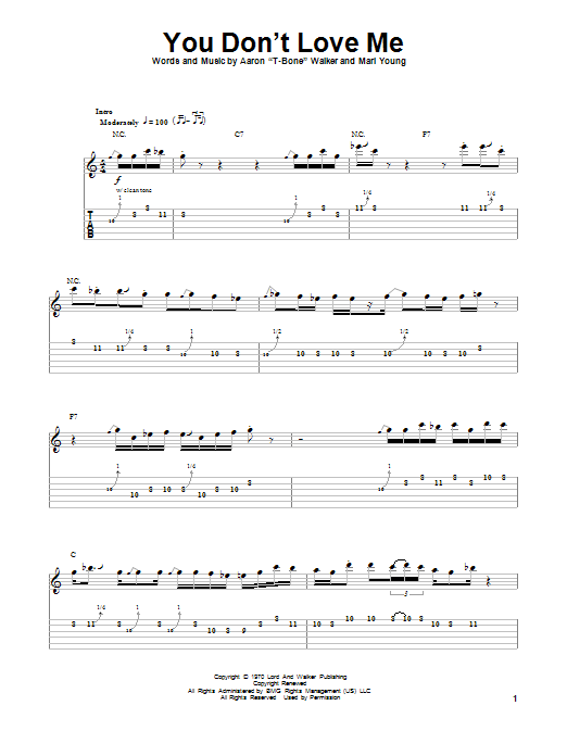 T-Bone Walker You Don't Love Me sheet music notes and chords arranged for Guitar Tab (Single Guitar)