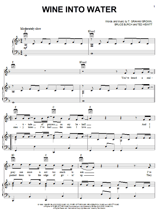 T. Graham Brown Wine Into Water sheet music notes and chords arranged for Piano, Vocal & Guitar Chords (Right-Hand Melody)