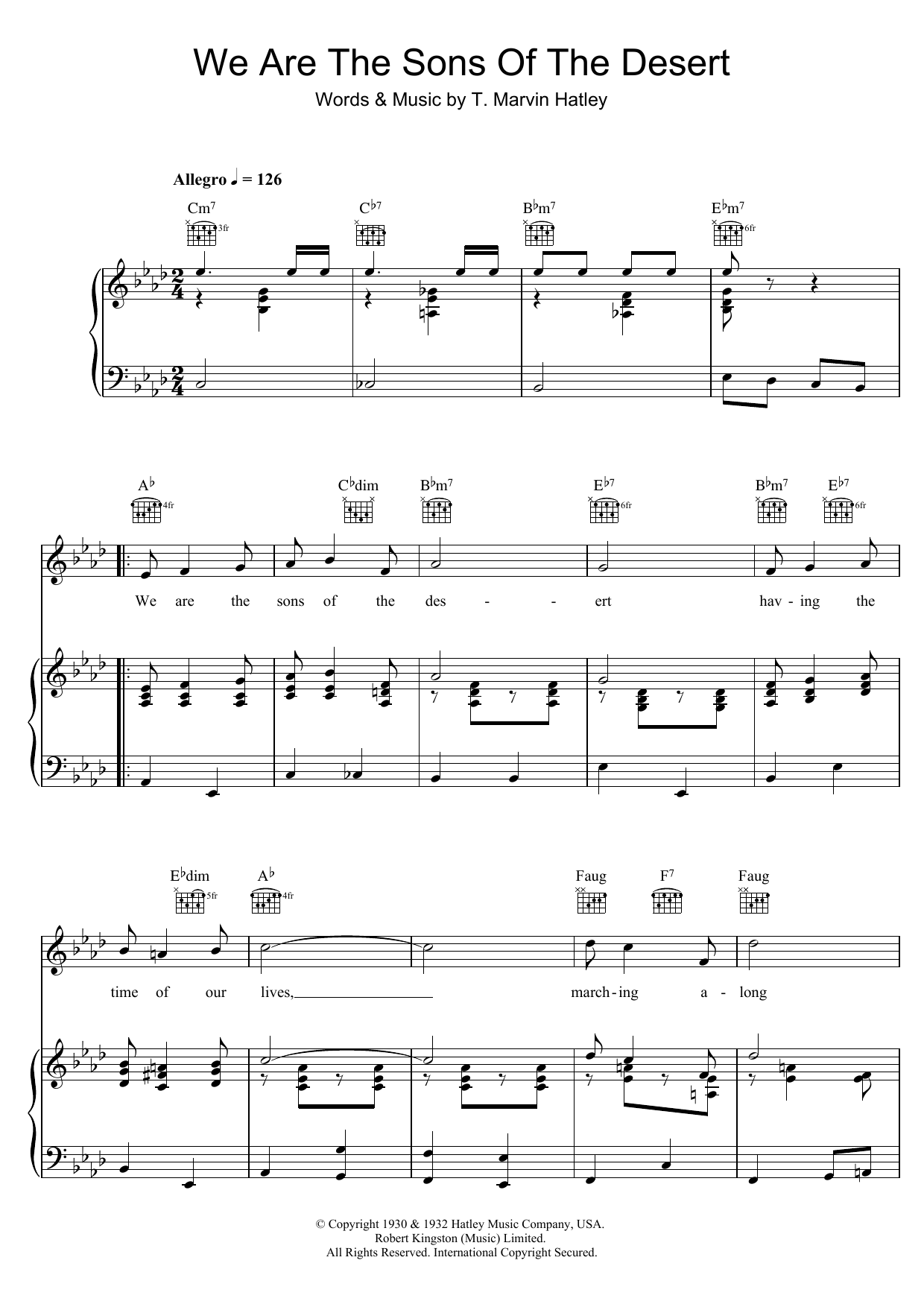 T. Marvin Hatley We Are The Sons Of The Desert sheet music notes and chords arranged for Piano, Vocal & Guitar Chords