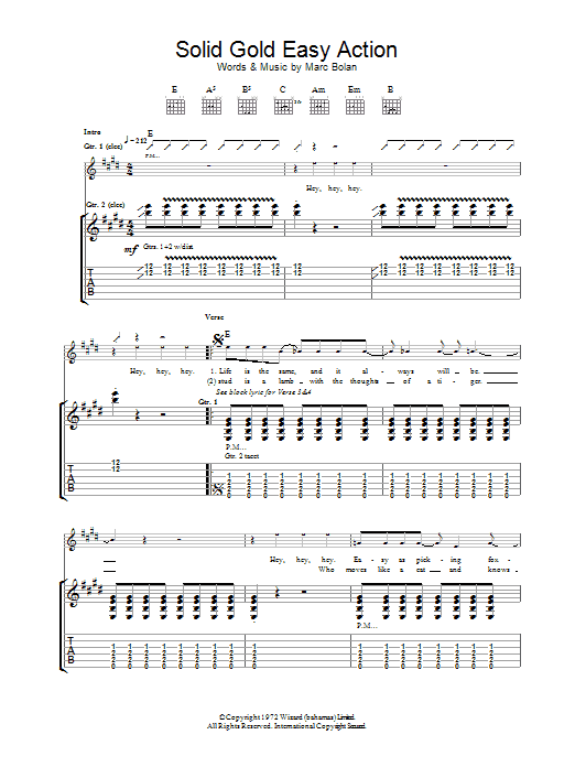 T Rex Solid Gold Easy Action sheet music notes and chords arranged for Guitar Tab