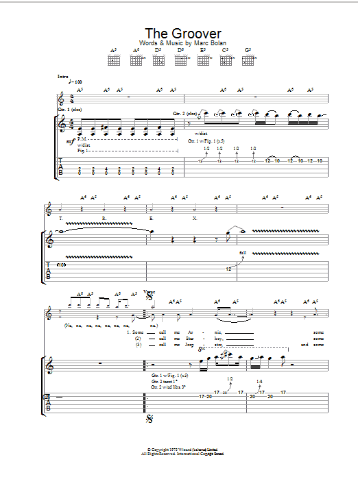 T Rex The Groover sheet music notes and chords arranged for Guitar Tab