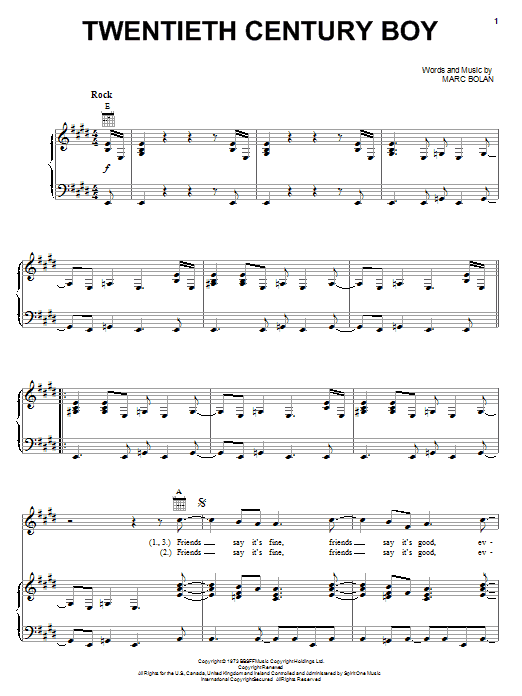 T. Rex Twentieth Century Boy sheet music notes and chords arranged for Guitar Tab
