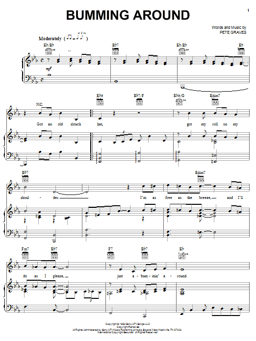 T. Texas Tyler Bumming Around sheet music notes and chords arranged for Piano, Vocal & Guitar Chords (Right-Hand Melody)