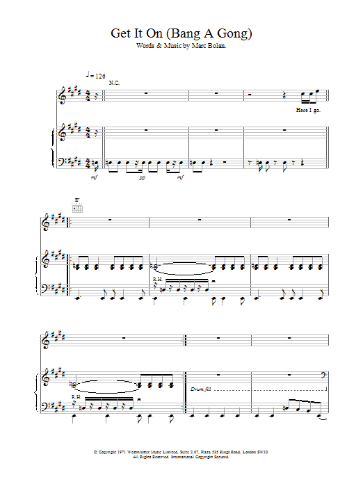 T. Rex Bang A Gong (Get It On) sheet music notes and chords arranged for Ukulele Chords/Lyrics