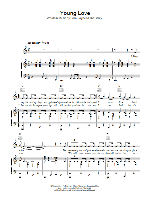 Tab Hunter Young Love sheet music notes and chords arranged for Piano, Vocal & Guitar Chords