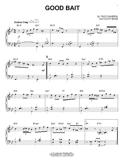 Tadd Dameron Good Bait (arr. Brent Edstrom) sheet music notes and chords arranged for Piano Solo