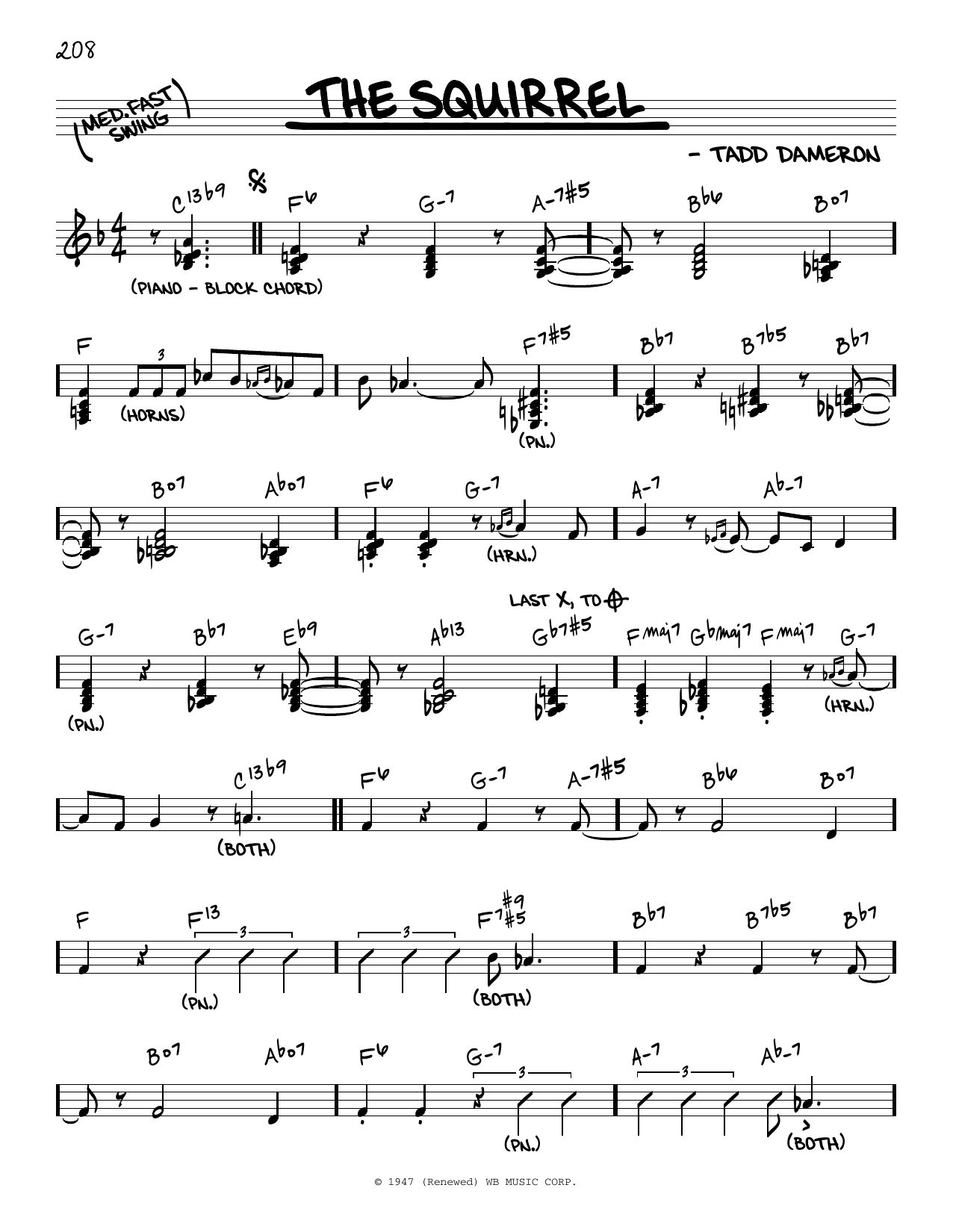 Tadd Dameron The Squirrel sheet music notes and chords arranged for Real Book – Melody & Chords