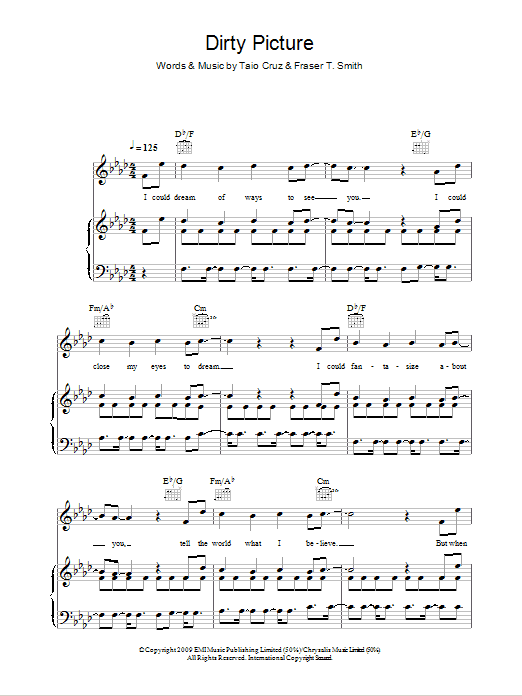 Taio Cruz featuring Ke$ha Dirty Picture sheet music notes and chords arranged for Piano, Vocal & Guitar Chords