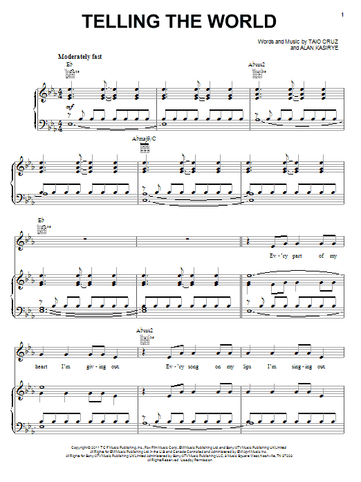 Taio Cruz Tellin' The World sheet music notes and chords arranged for Easy Piano