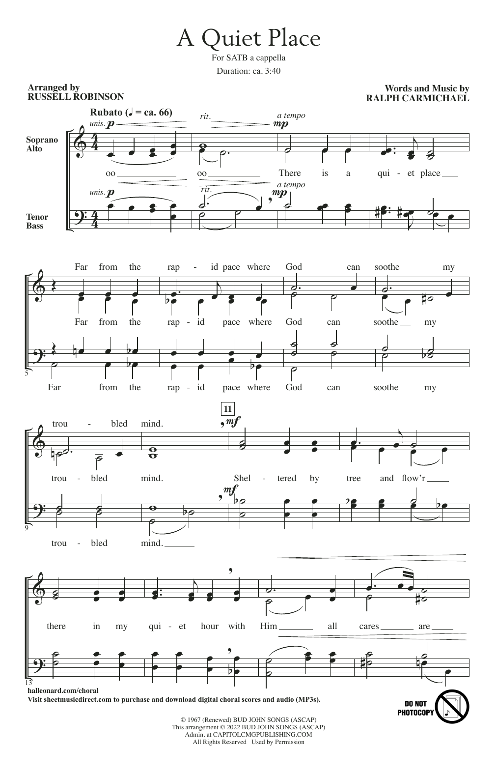 Take 6 A Quiet Place (arr. Russell Robinson) sheet music notes and chords arranged for SATB Choir