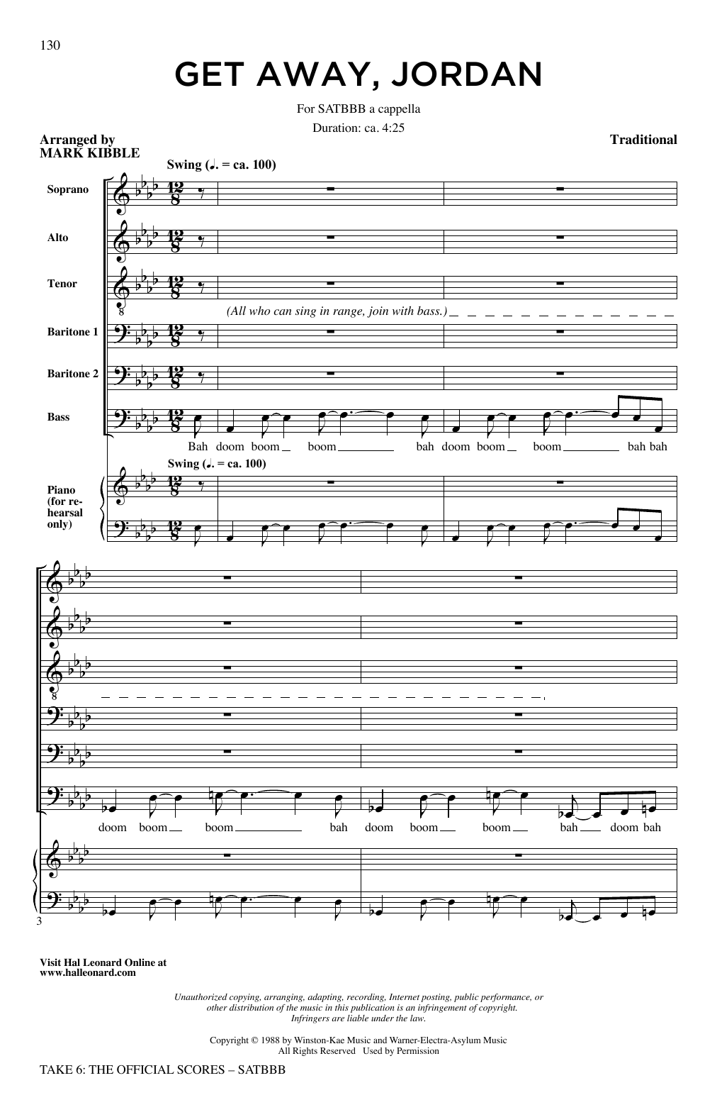 Take 6 Get Away Jordan sheet music notes and chords arranged for SATB Choir
