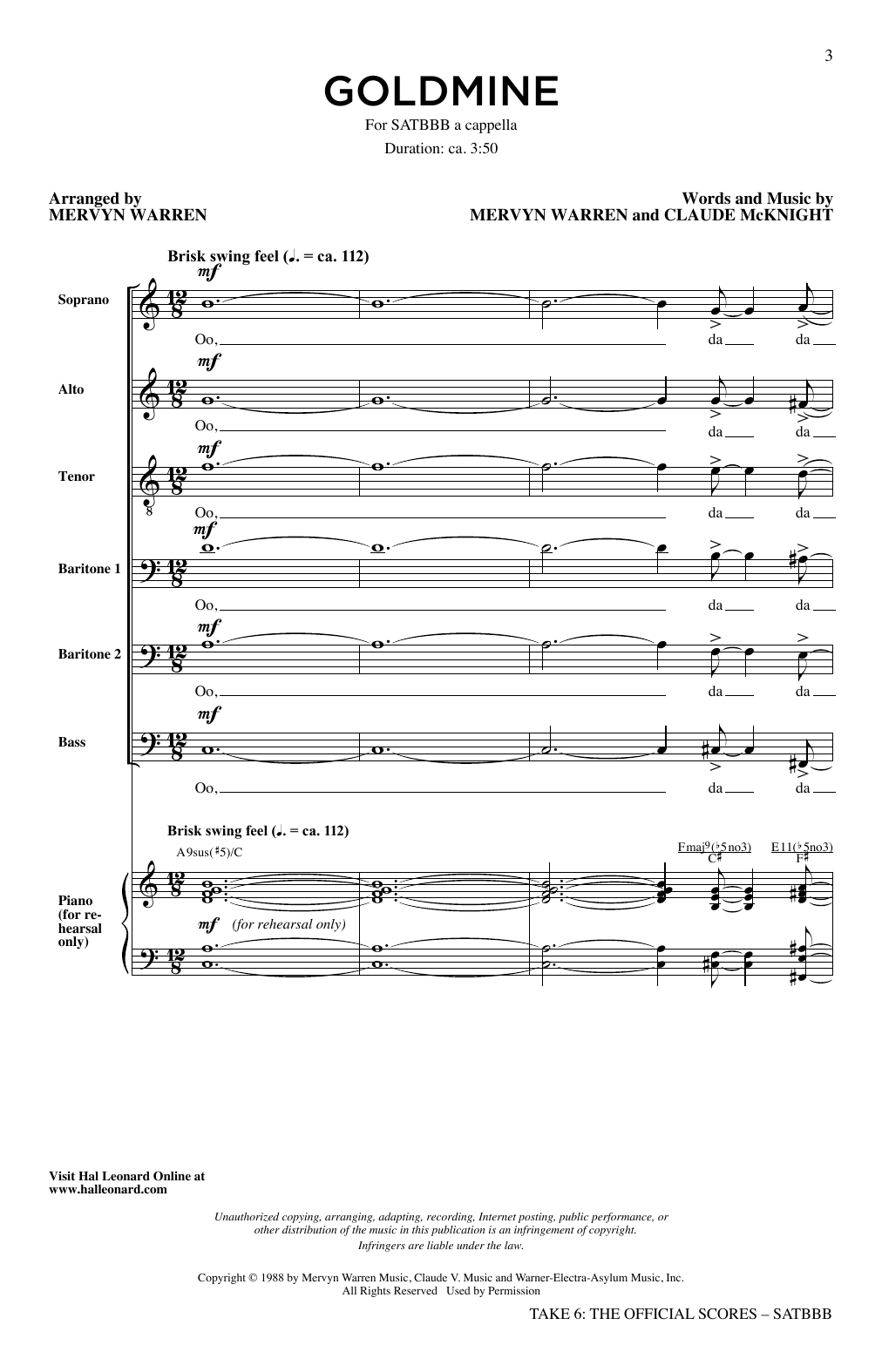 Take 6 Gold Mine (arr. Mervyn Warren) sheet music notes and chords arranged for SATB Choir