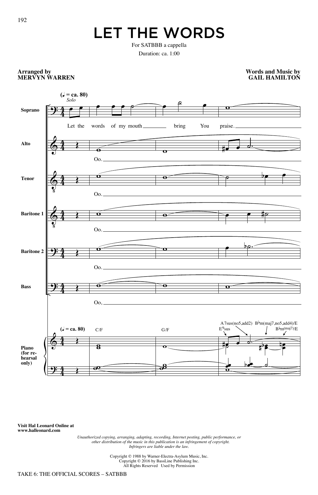 Take 6 Let The Words sheet music notes and chords arranged for SATB Choir