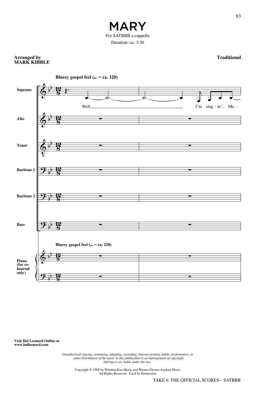 Take 6 Mary sheet music notes and chords arranged for SATB Choir