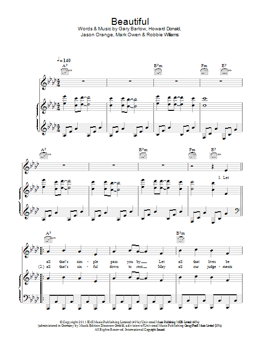 Take That Beautiful sheet music notes and chords arranged for Piano, Vocal & Guitar Chords