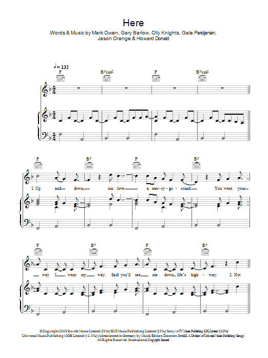 Take That Here sheet music notes and chords arranged for Piano, Vocal & Guitar Chords