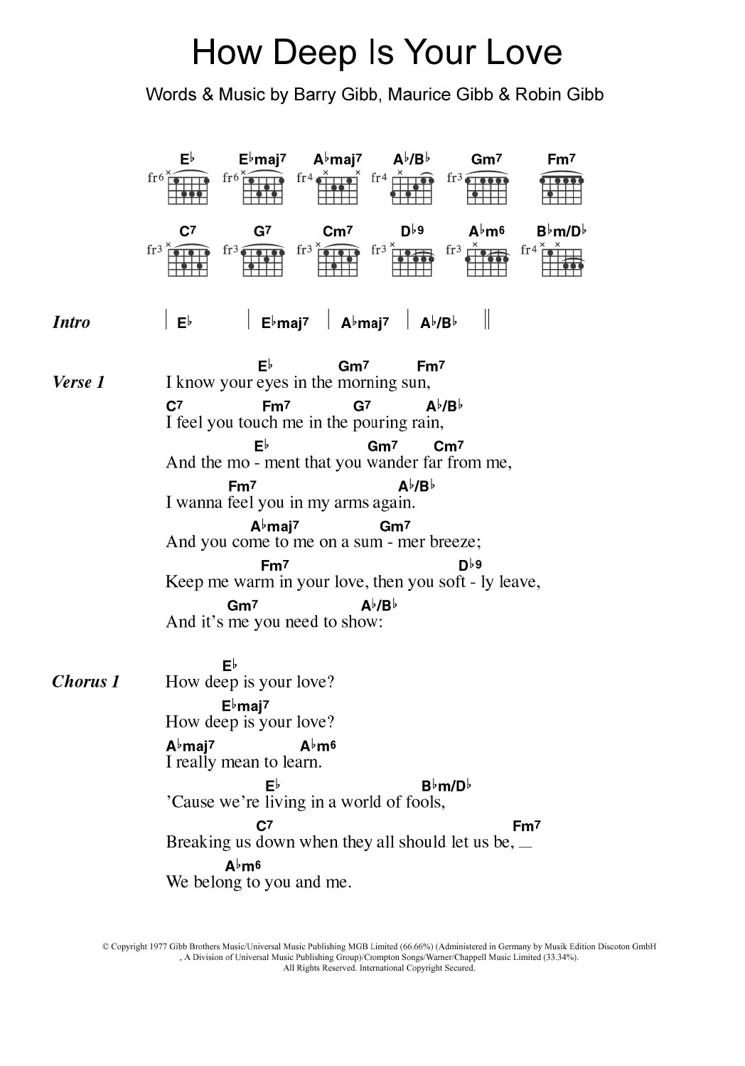 Take That How Deep Is Your Love sheet music notes and chords arranged for Guitar Chords/Lyrics