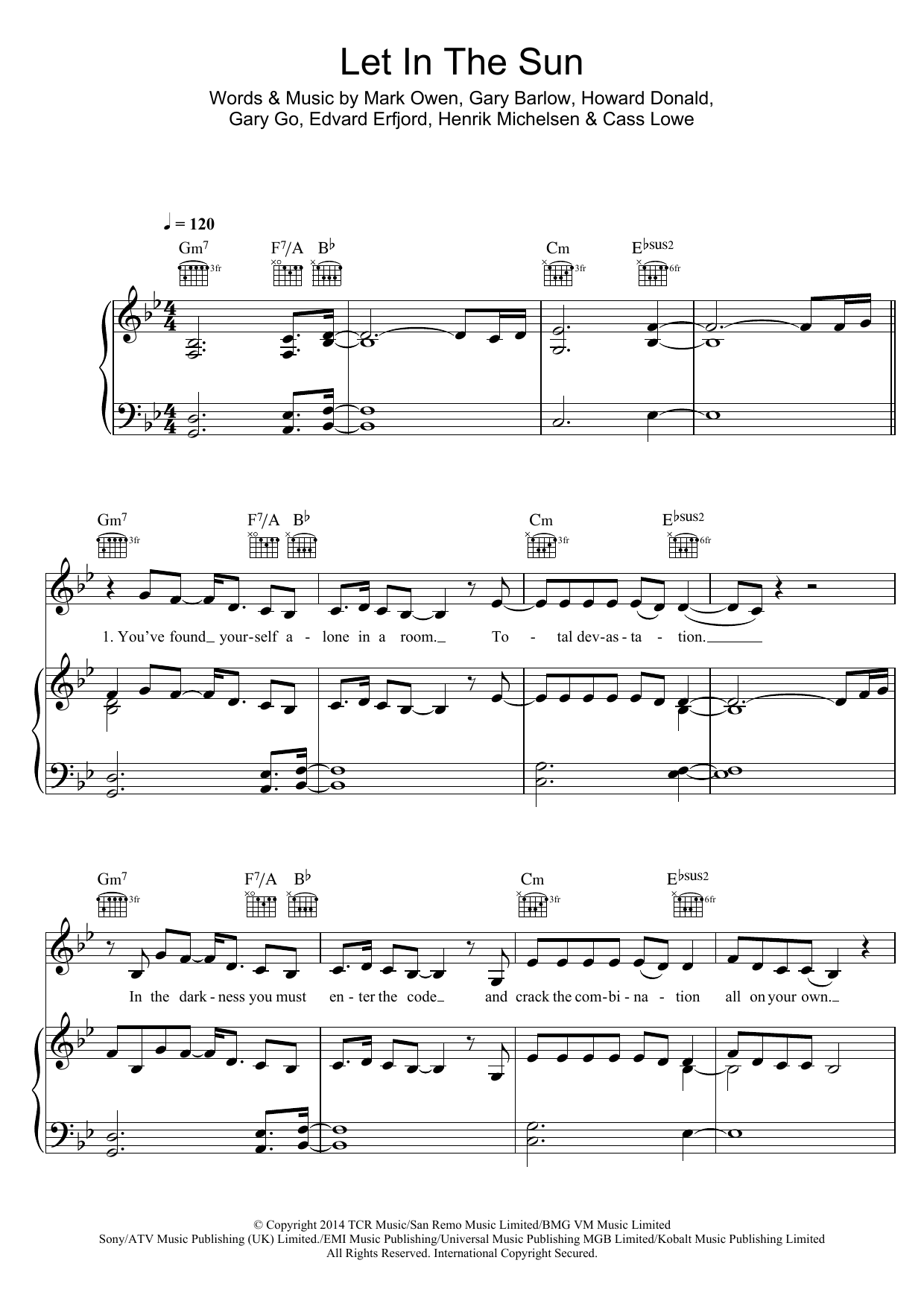 Take That Let In The Sun sheet music notes and chords arranged for Piano, Vocal & Guitar Chords