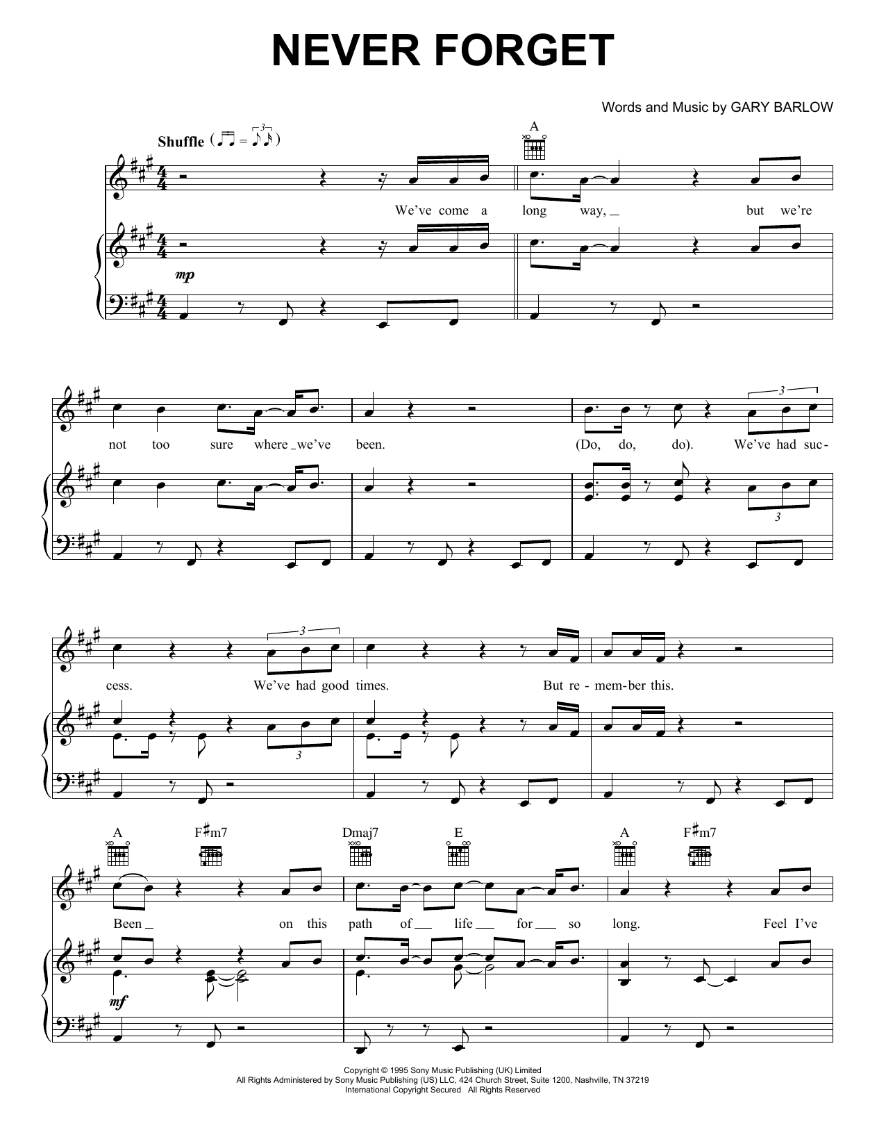 Take That Never Forget sheet music notes and chords arranged for Piano, Vocal & Guitar Chords (Right-Hand Melody)