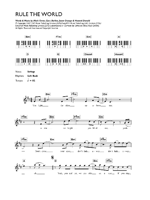 Take That Rule The World sheet music notes and chords arranged for Piano Chords/Lyrics