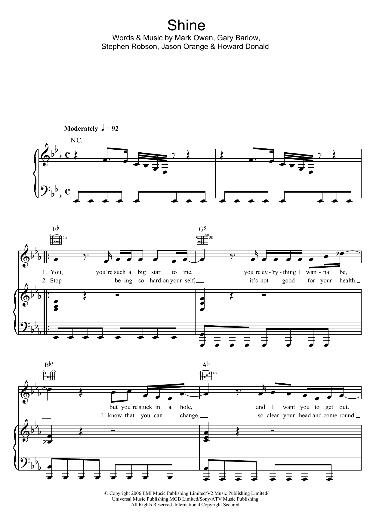 Take That Shine sheet music notes and chords arranged for 5-Finger Piano