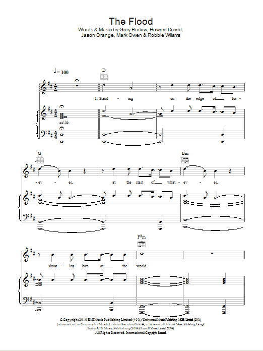 Take That The Flood sheet music notes and chords arranged for Piano, Vocal & Guitar Chords