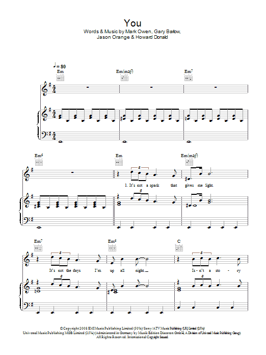 Take That You sheet music notes and chords arranged for Piano, Vocal & Guitar Chords