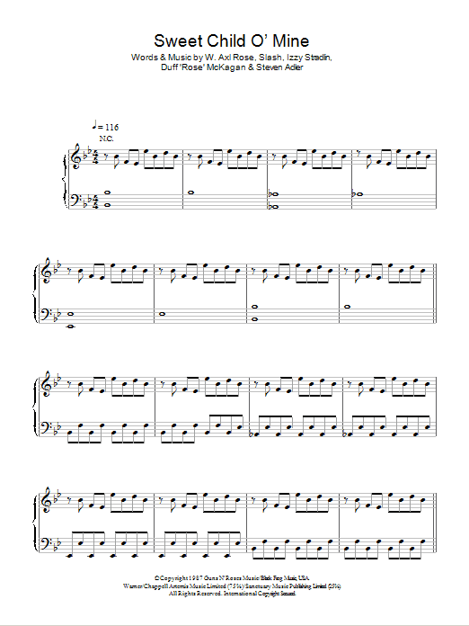 Taken By Trees Sweet Child O' Mine sheet music notes and chords arranged for Piano, Vocal & Guitar Chords