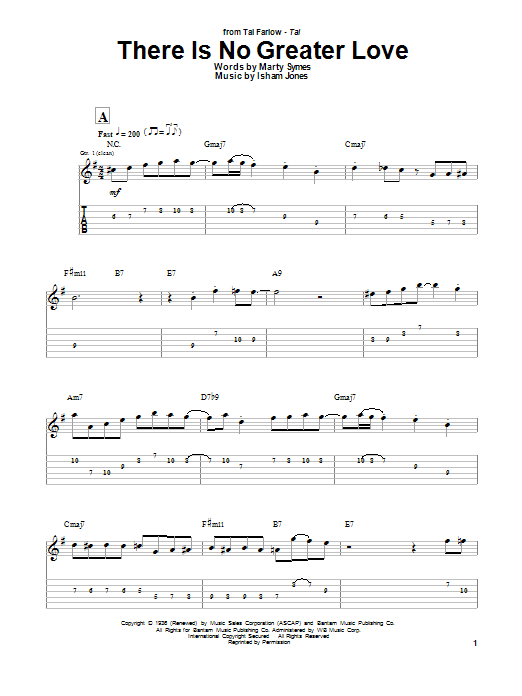 Tal Farlow There Is No Greater Love sheet music notes and chords arranged for Guitar Tab