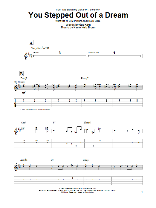 Tal Farlow You Stepped Out Of A Dream sheet music notes and chords arranged for Guitar Tab