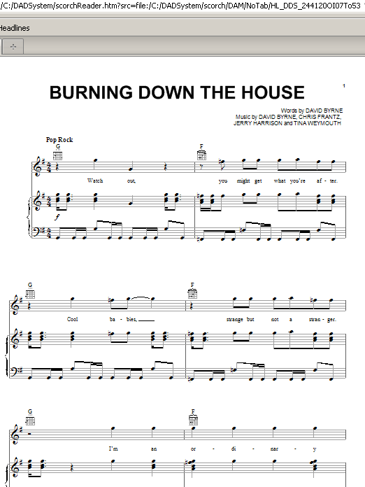 Talking Heads Burning Down The House sheet music notes and chords arranged for Easy Bass Tab