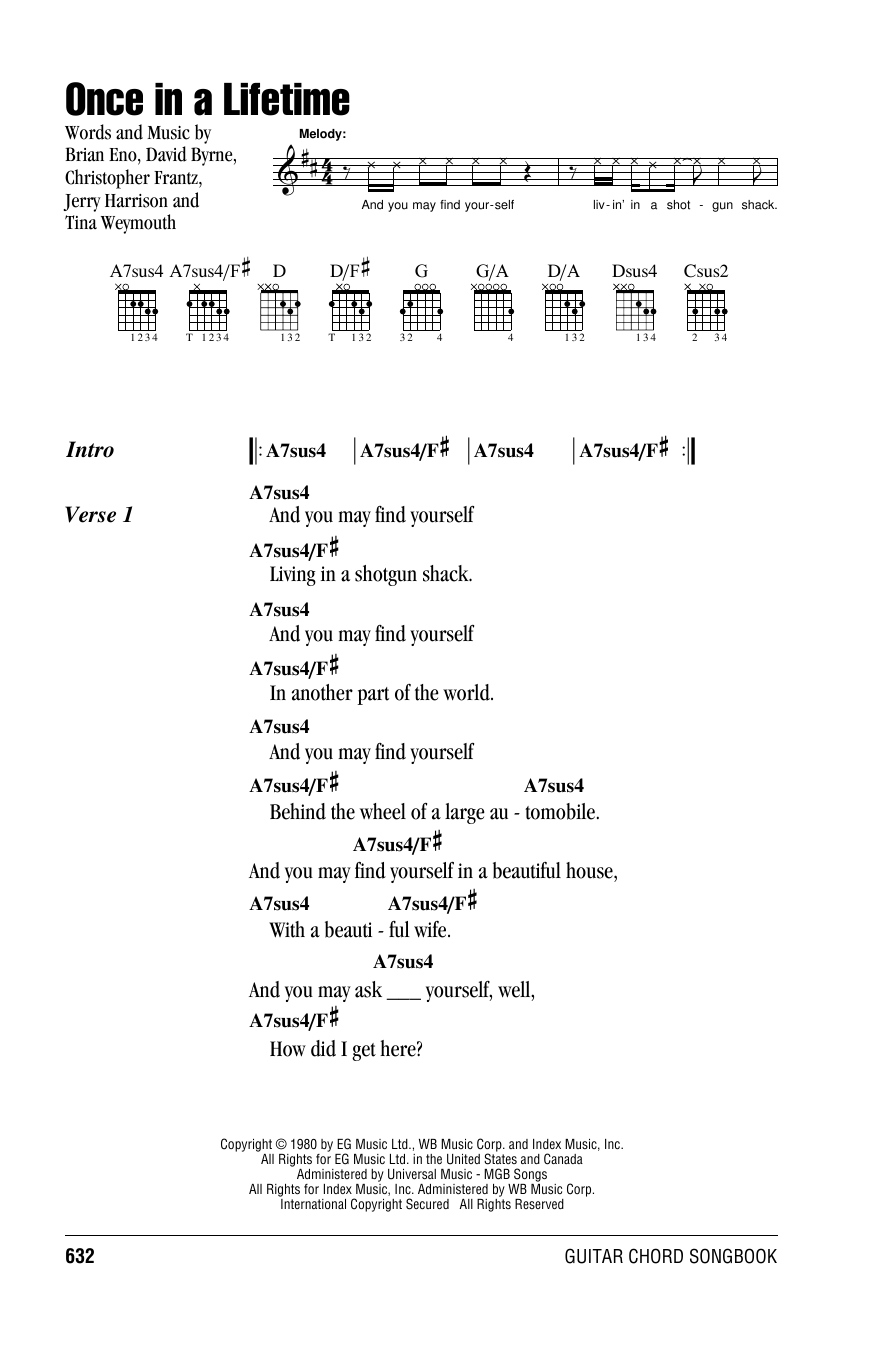 Talking Heads Once In A Lifetime sheet music notes and chords arranged for Lead Sheet / Fake Book