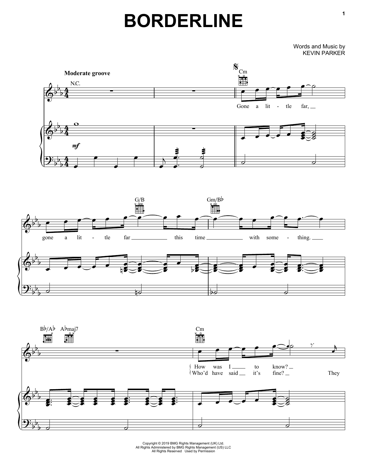 Tame Impala Borderline sheet music notes and chords arranged for Piano, Vocal & Guitar Chords (Right-Hand Melody)