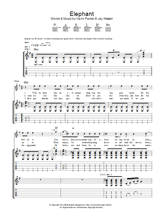 Tame Impala Elephant sheet music notes and chords arranged for Guitar Tab