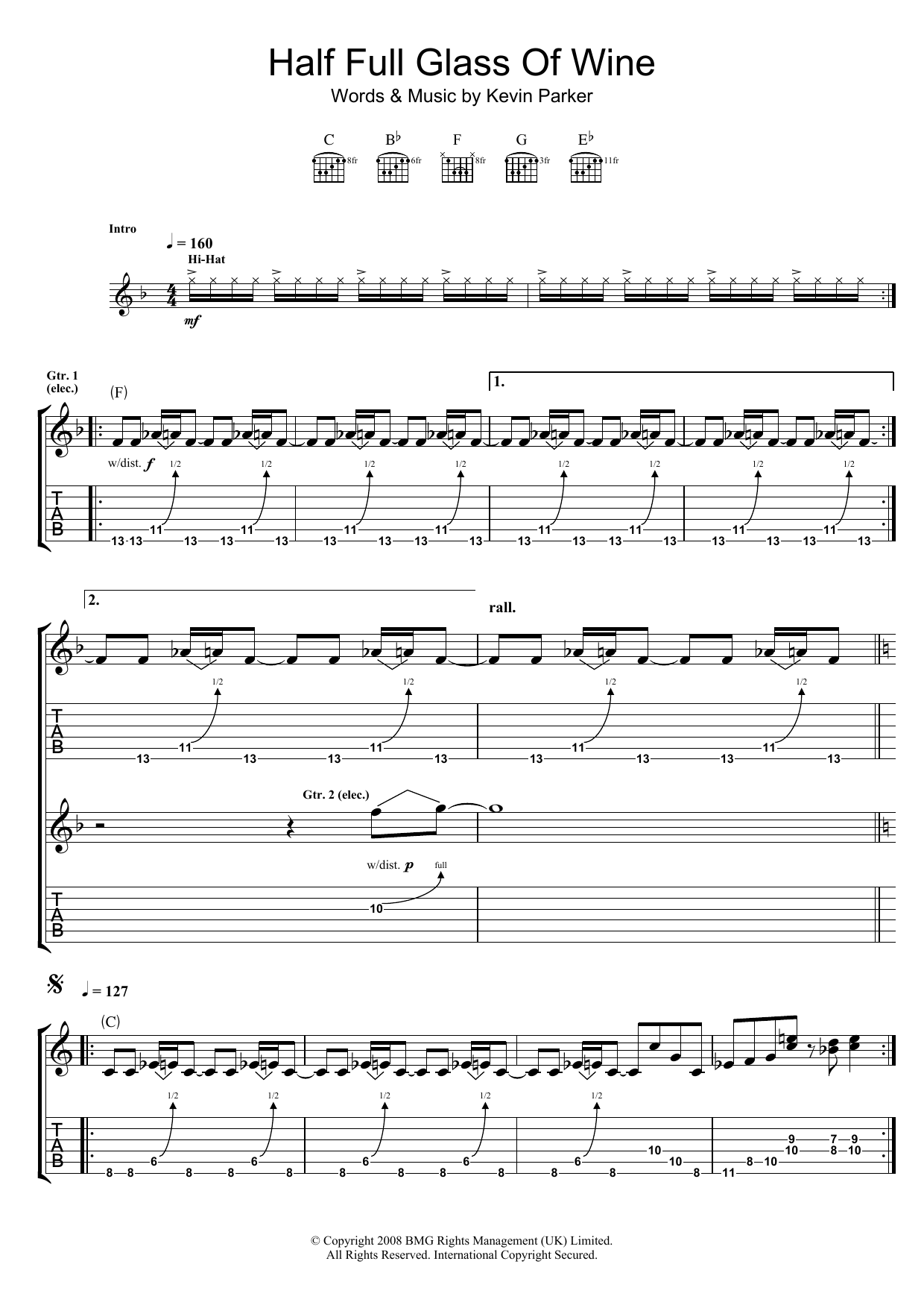 Tame Impala Half Full Glass Of Wine sheet music notes and chords arranged for Guitar Tab