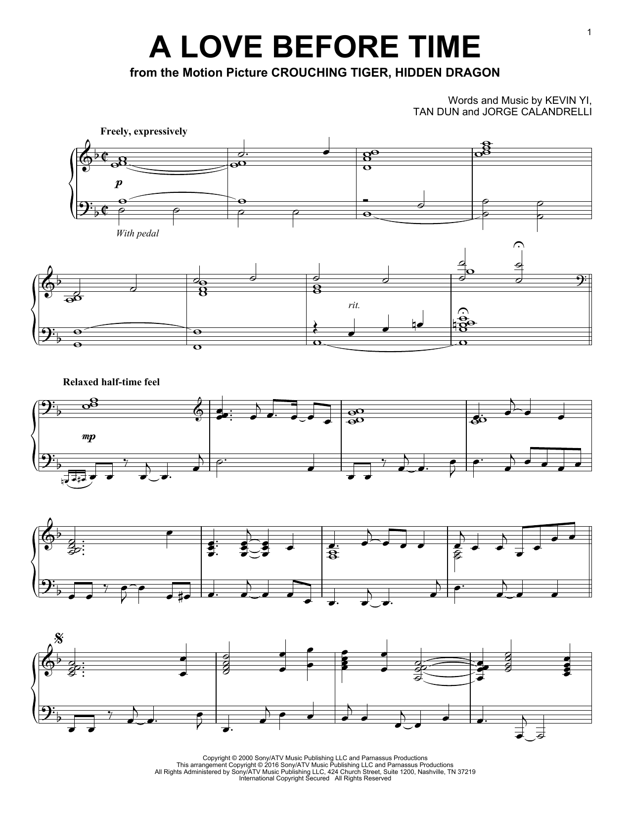 Tan Dun A Love Before Time sheet music notes and chords arranged for Piano Solo