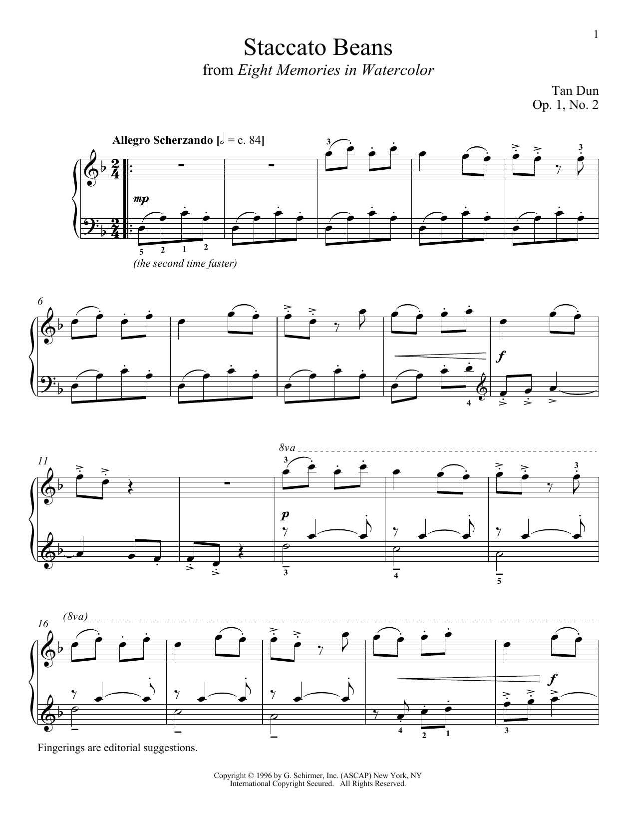 Tan Dun Staccato Beans (arr. Richard Walters) sheet music notes and chords arranged for Piano Solo