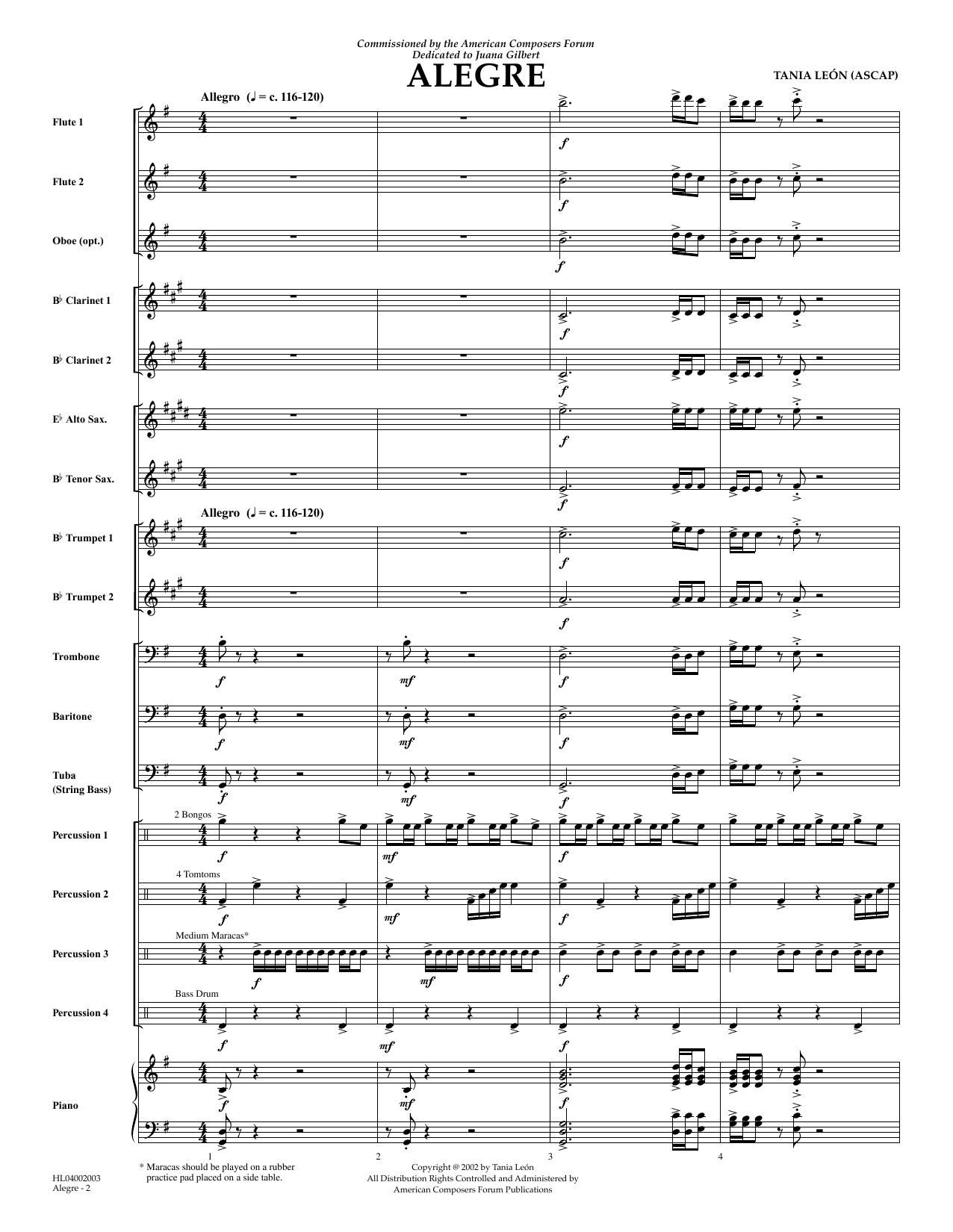 Tania Leon Alegre - Full Score sheet music notes and chords arranged for Concert Band